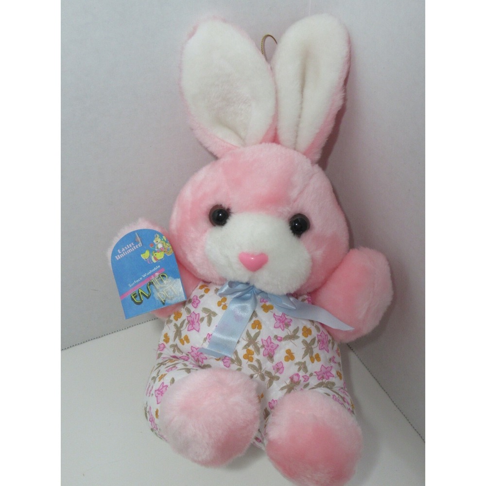 Easter Pets plush pink bunny rabbit white orange quilted floral outfit blue bow